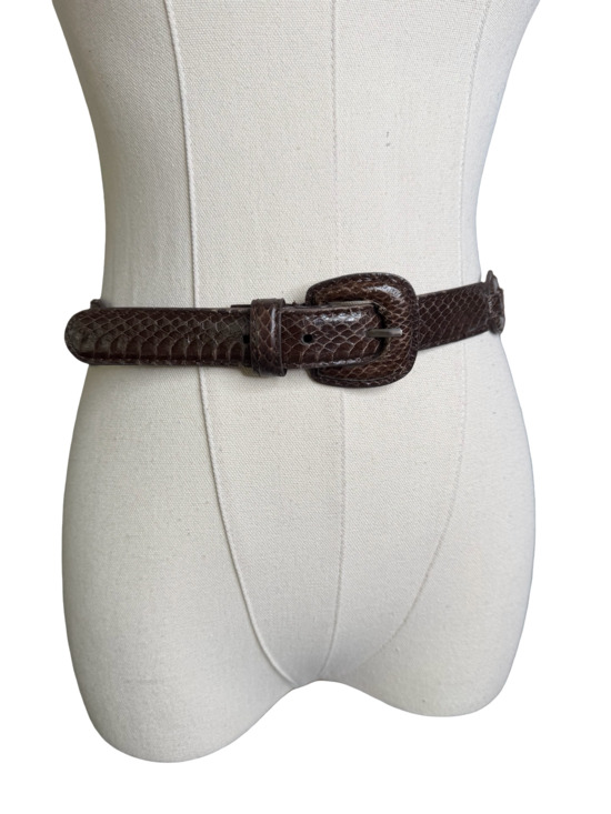 Unknown Accessories - Vintage Genuine Snakeskin Brown Link Chain Belt Size L